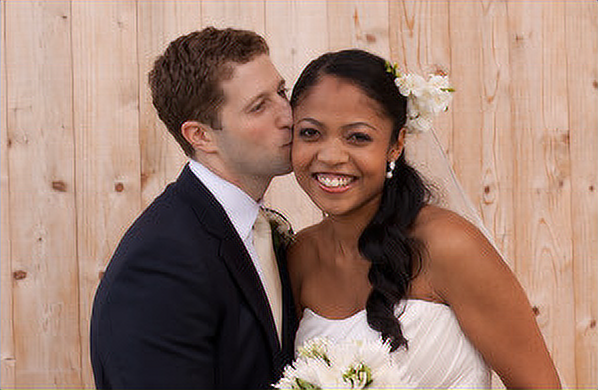 wedding photo from a young interracial couple